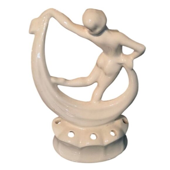 Antique Flower Frog Ceramic Dancing Woman Figurine Ivory Glaze Art Deco 6" - Picture 4 of 11